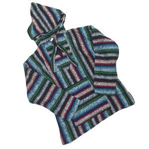Handmade Mexican Baja Hoodie Poncho Sweatshirt- Size Small - Hippie & Bohemian